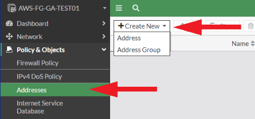 Router's graphical user interface (GUI) with arrows highlighting key steps to creating a new address.